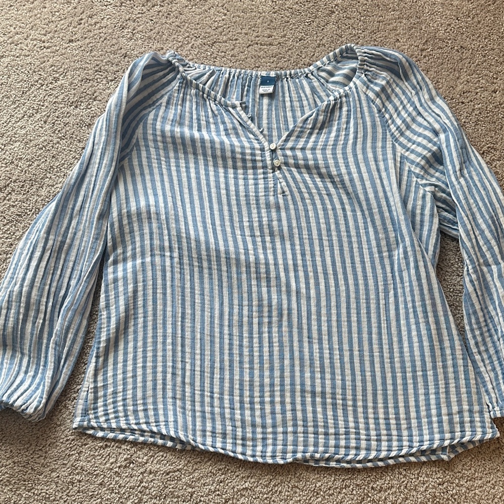 Old Navy Light Blue Striped Blouse